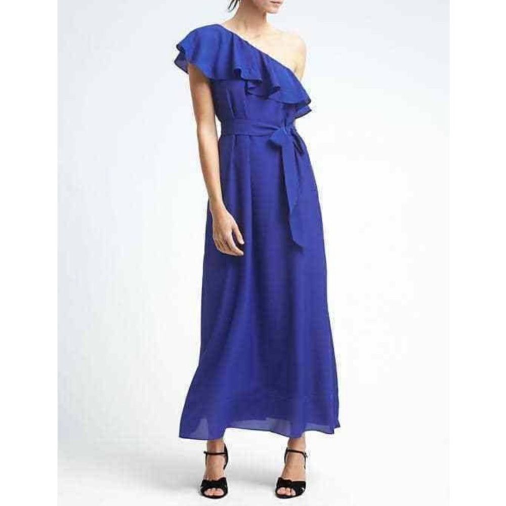 Banana Republic blue one shoulder maxi dress‎